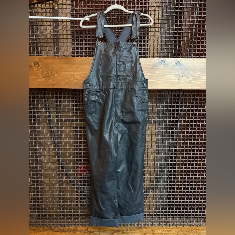 Free People Black Leather Overalls
